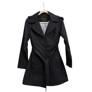 Relativity Black Water Resistant Tie Front Hooded Trench Rain Jacket Size Small
